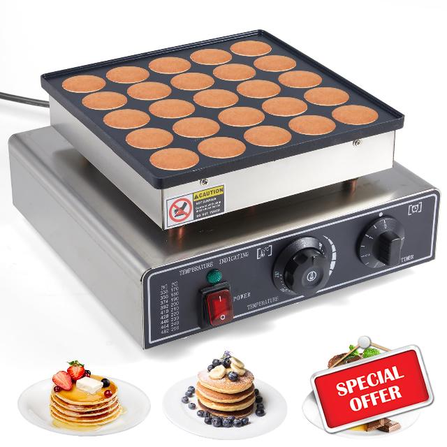 25PCS Commercial Mini Pancake Maker Machine – Stainless Steel 1.6inch Dutch Pancake Maker with Non-Stick Griddle