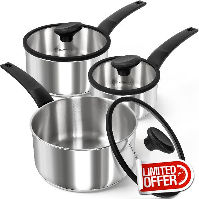 MICHELANGELO Stainless Steel Saucepan with Lid 1QT & 2QT & 3QT