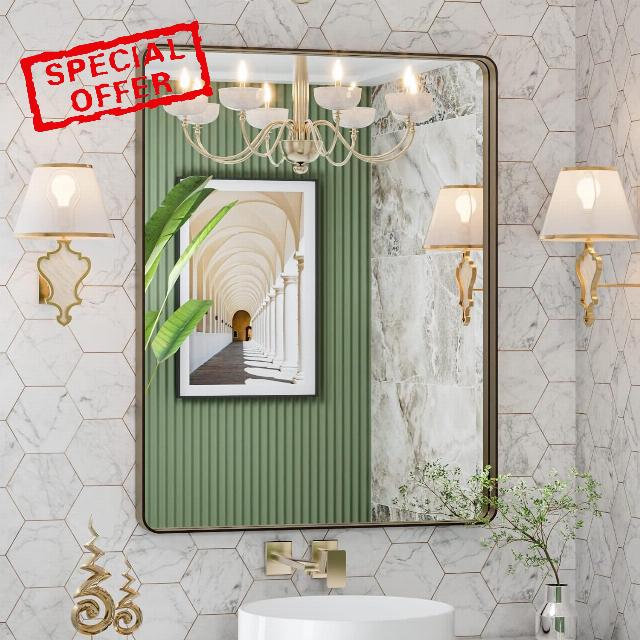 Bronze 28x36 Inch Metal Framed Mirror for Wall