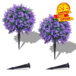 Artificial Boxwood Topiary Ball Trees with Ground Spike Set of 2 16" Outdoor Faux Plants Realistic Fake Bushes Lifelike Shrubs Decorations for Outdoor Indoor Front Porch Garden