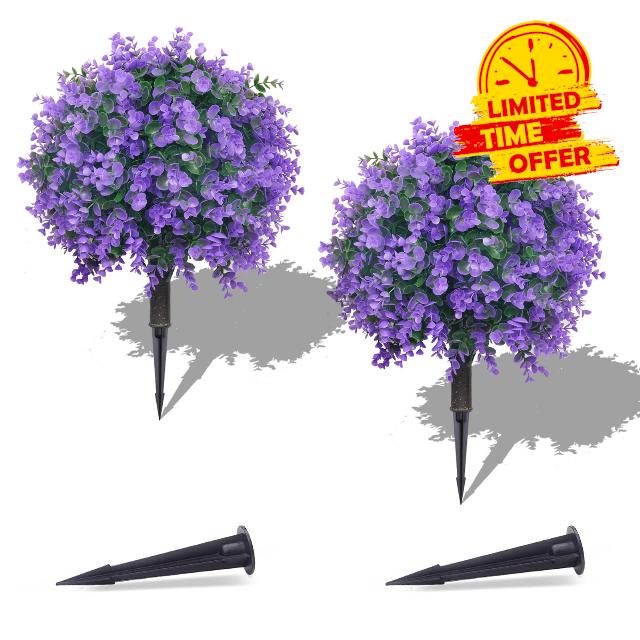 Artificial Boxwood Topiary Ball Trees with Ground Spike Set of 2 16" Outdoor Faux Plants Realistic Fake Bushes Lifelike Shrubs Decorations for Outdoor Indoor Front Porch Garden