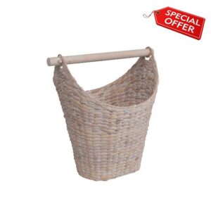 happimess PRH1000C Talia Classic Coastal Hand-Woven Water Hyacinth Toilet Paper Basket with Wood Bar