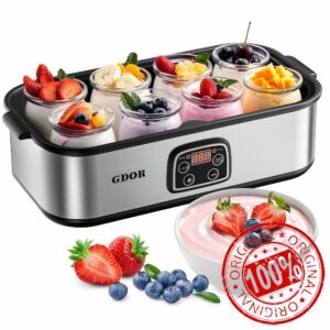 GDOR Yogurt Maker with Adjustable Temp & Timer – Digital Greek Yogurt Machine with 8×6oz BPA-Free Glass Jars – Probiotic-Rich