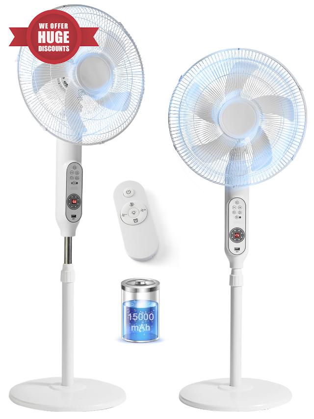 Rechargeable Floor Standing Fan - 16" Oscillating Pedestal Fan with Remote