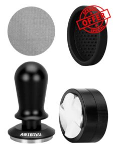 53.3mm Espresso Tamper Set with Distributor & Puck Screen – Spring-Loaded 30lb Tamper