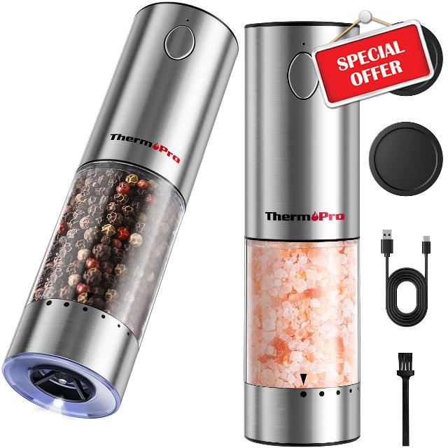 ThermoPro 110ml Electric Salt and Pepper Grinder Set Rechargeable