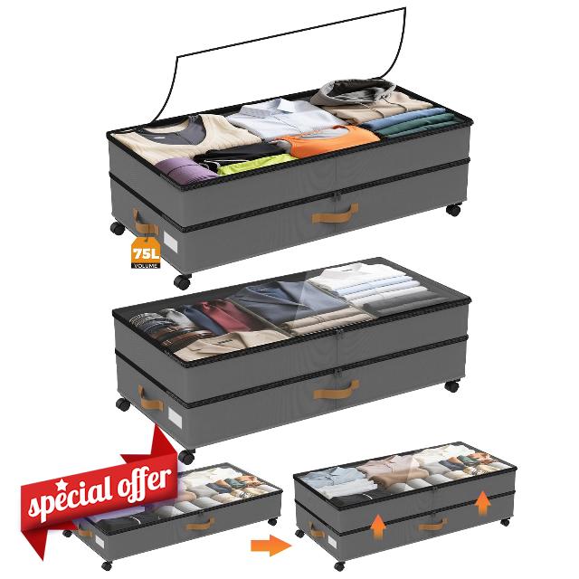 Under Bed Storage with Wheels 2-Pack