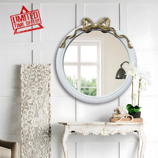 28x28 inch Gold and White Bow Mirrors for Wall