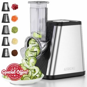 Electric Cheese Grater - 5in1 Cheese Shredder With Container for Kitchen.Upgraded Electric Vegetable Chopper for Block Cheese