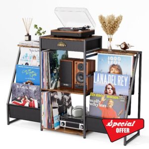 Record Player Stand with Vinyl Storage – Record Table with Holder