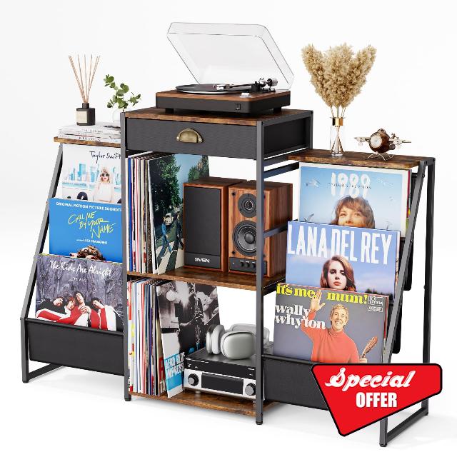 Record Player Stand with Vinyl Storage – Record Table with Holder
