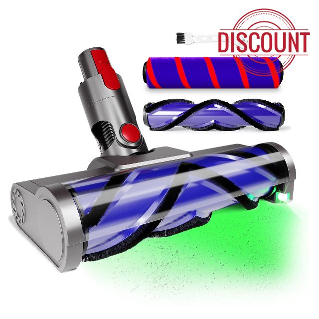 2 Brushes Vacuum Head Replacement for Dyson V7/V8/V10/V11/V15 | Anti-Tangle Motorhead Brush Roller with LED Light | Quick-Release Cordless Vacuum Cleaner Head for Carpet