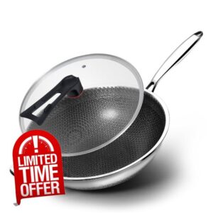 WANGYUANJI Coating-Free Hybrid Stainless Steel Wok with Lid