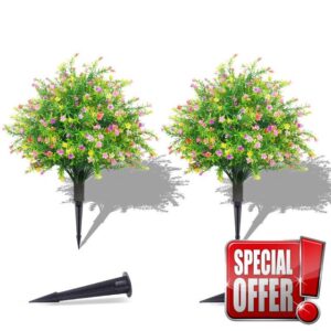 Artificial Topiary Ball Trees with Ground Spike Set of 2 16" Outdoor Faux Plants Realistic Fake Bushes Lifelike Shrubs Decorations for Outdoor Indoor Front Porch Garden