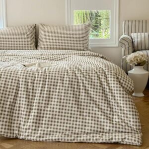 NSNLGSGC Tan Gingham Cotton Comforter Set King