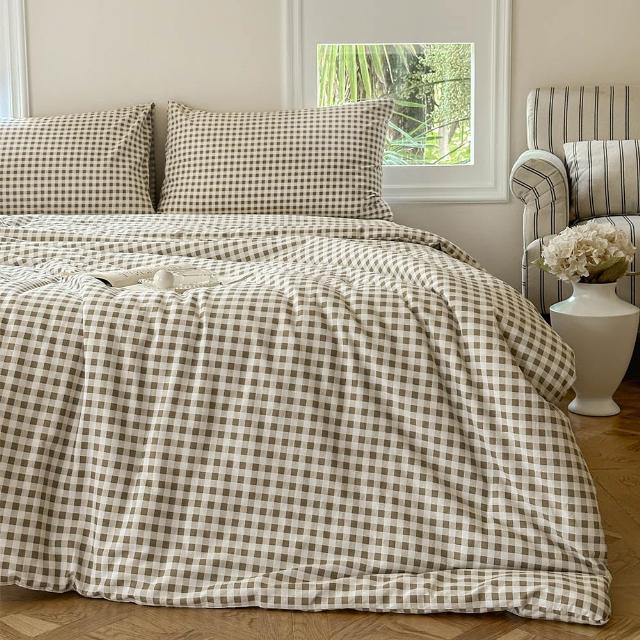 NSNLGSGC Tan Gingham Cotton Comforter Set King
