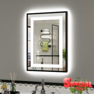 20x28 Inch LED Bathroom Mirror with Black Frame