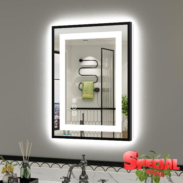 20x28 Inch LED Bathroom Mirror with Black Frame