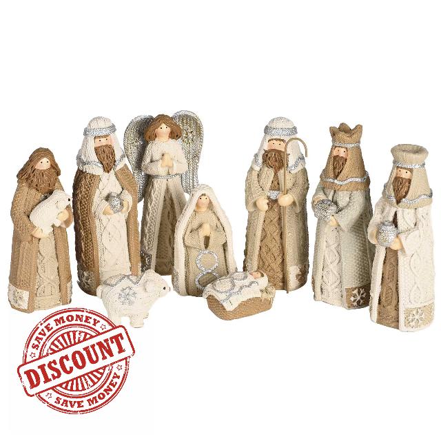 Dicksons Nativity Scene Figurines Christmas Décor 1.75 x 3.75 Inch Resin Holy Family White and Brown Knitted Mock Set of 9