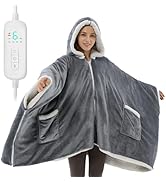 Wearable Heated Blanket with Zipper Design, Electric Wearable Throw Blanket with Sleeves, Hood, H...