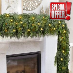 9FT Thick Pre-lit Christmas Garlands with 240 Cedar Branches