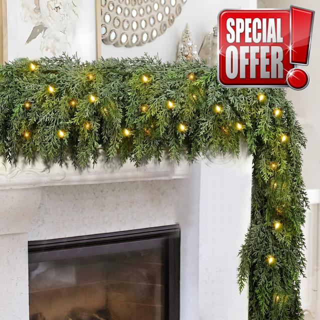 9FT Thick Pre-lit Christmas Garlands with 240 Cedar Branches