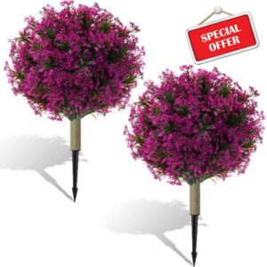 Yunlly 24'' Set of 2 Artificial Topiary Ball Tree with Flowers Artificial Plants Outdoor