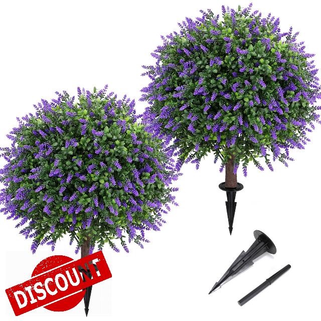 Artificial Lavender Topiary Ball Tree 25" with Ground Spike