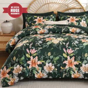 Drucon Queen Comforter Set - 7 Pieces Floral Dark Green Soft Bedding Sets