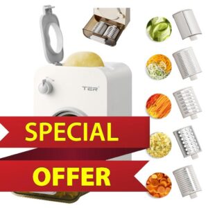 TER Electric Cheese Grater with 5 Blades – 5-in-1 Gourmet Vegetable Shredder for Carrot