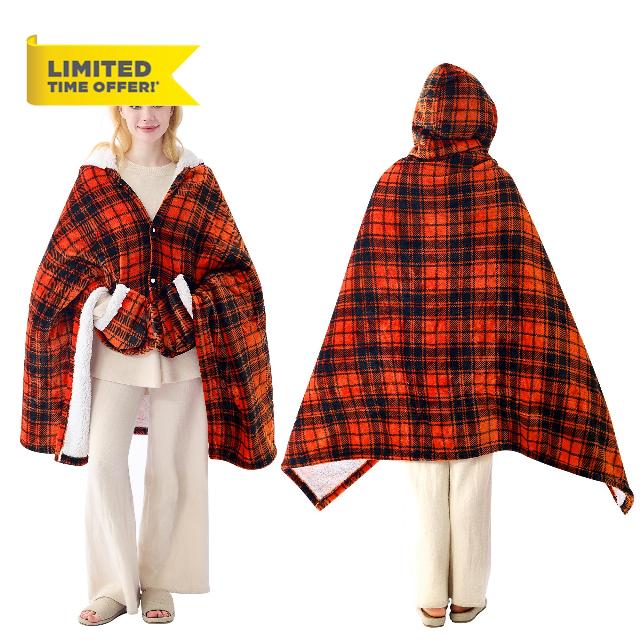 Electric Blanket Wearable Heated Shawl with Hood & Pockets – 6 Heat Settings