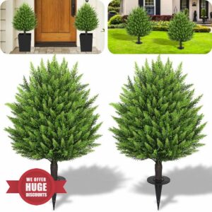 31" Artificial Cedar Topiary Ball Trees with Ground Spike