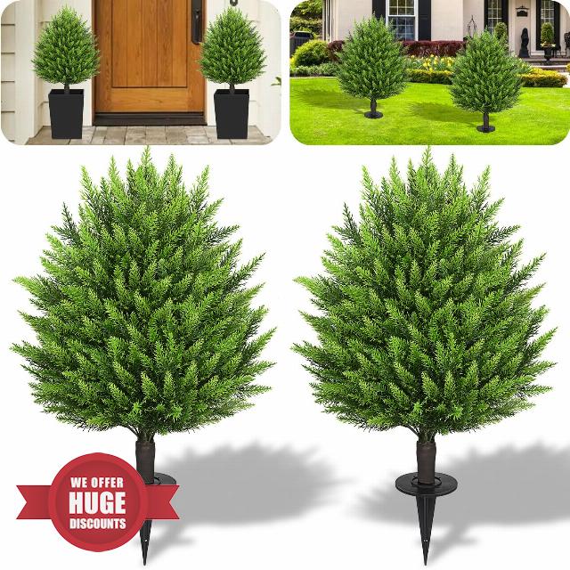 31" Artificial Cedar Topiary Ball Trees with Ground Spike