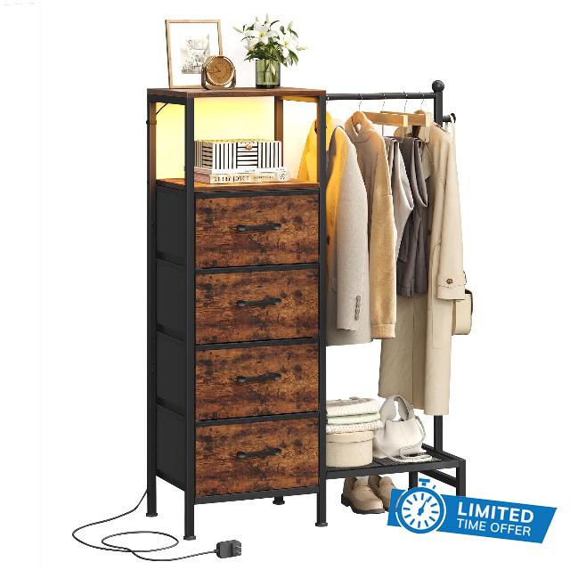 Dresser for Bedroom with Reversible Hanging Rack
