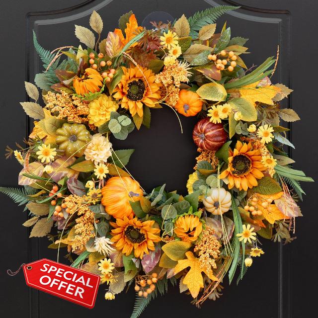 Fall Wreath 24 Inch Fall Wreaths for Front Door Outside with Sunflowers