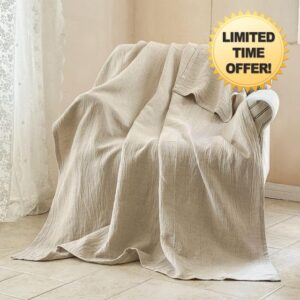 Simple&Opulence Linen Cotton Blanket with Double Layered Folded Edge for Couch/Bed/Sofa/Gift