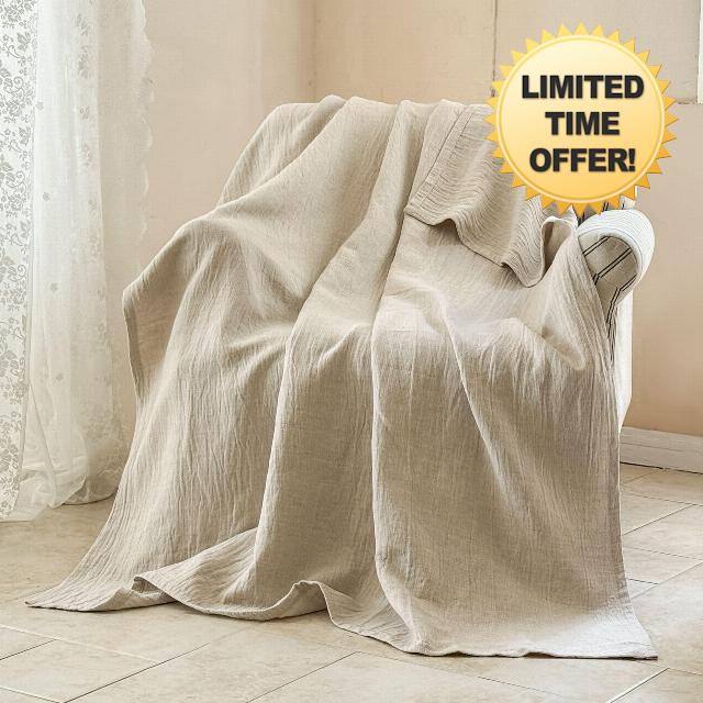 Simple&Opulence Linen Cotton Blanket with Double Layered Folded Edge for Couch/Bed/Sofa/Gift
