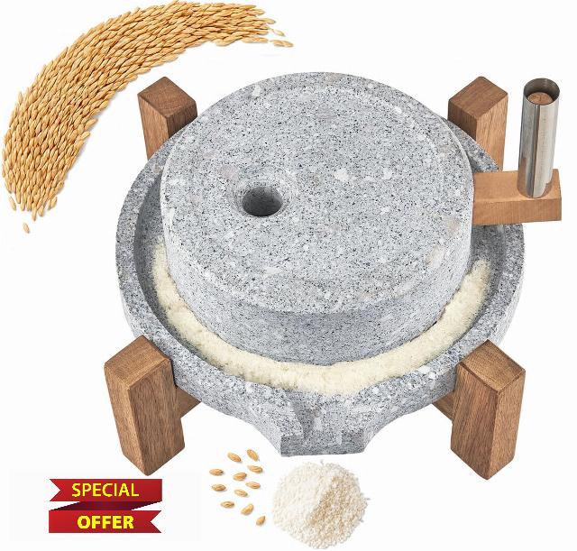 Stone Grain Mill - Manual Flour Mill with Stable Wood Base
