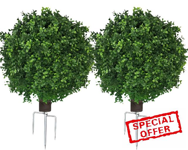 QIANYUN Artificial Boxwood Ball Bush-30inch Faux Boxwood Decorative Balls for Backyard