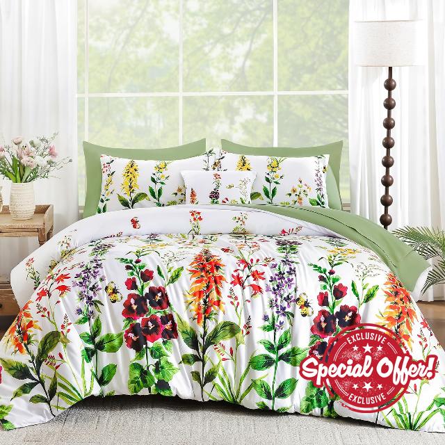 WONGS BEDDING King Comforter Set 8 Pieces Bed in a Bag Botanical Flowers Pattern Comforters with Sheets