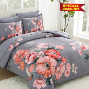 King Size Comforter Set - 7 Pieces Floral Comforter and Sheet Set