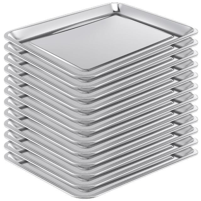 12 Pack Stainless Baking Sheet Cookie Pans 18 x 13 x 0.8 Inch Metal Serving Trays with Widen Edge Baking Trays Nonstick Cookie Sheet Pan for Bakeware Cooking Serving BBQ