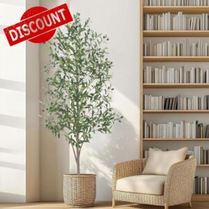 Artificial Olive Tree with White Pot