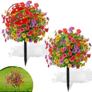 2 Pack Artificial Boxwood Topiary Ball Tree with Ground Spikes