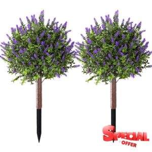 23.6" Artificial Lavender with Boxwood Topiary Ball
