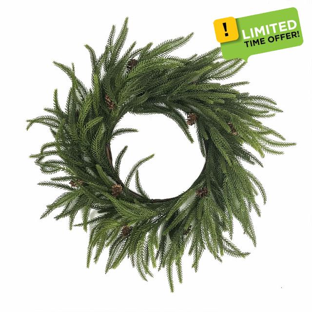 2pcs 21inch Norfolk Pine Christmas Wreath - Artificial Cypress Garland