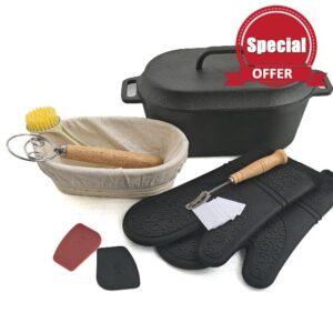 4.5QT Cast Iron Loaf Oven Pan - 11.3"x6.5"x4.3" Heavy Duty Sourdough Bread Pan kit - 5QT with Lid Handles Lame