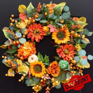 Fall Wreaths for Front Door 24 Inch Autumn Wreath with Sunflowers