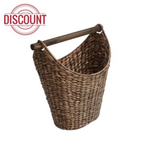 happimess PRH1000B Talia Classic Coastal Hand-Woven Water Hyacinth Toilet Paper Basket with Wood Bar