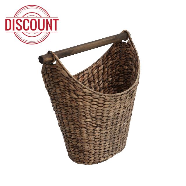 happimess PRH1000B Talia Classic Coastal Hand-Woven Water Hyacinth Toilet Paper Basket with Wood Bar